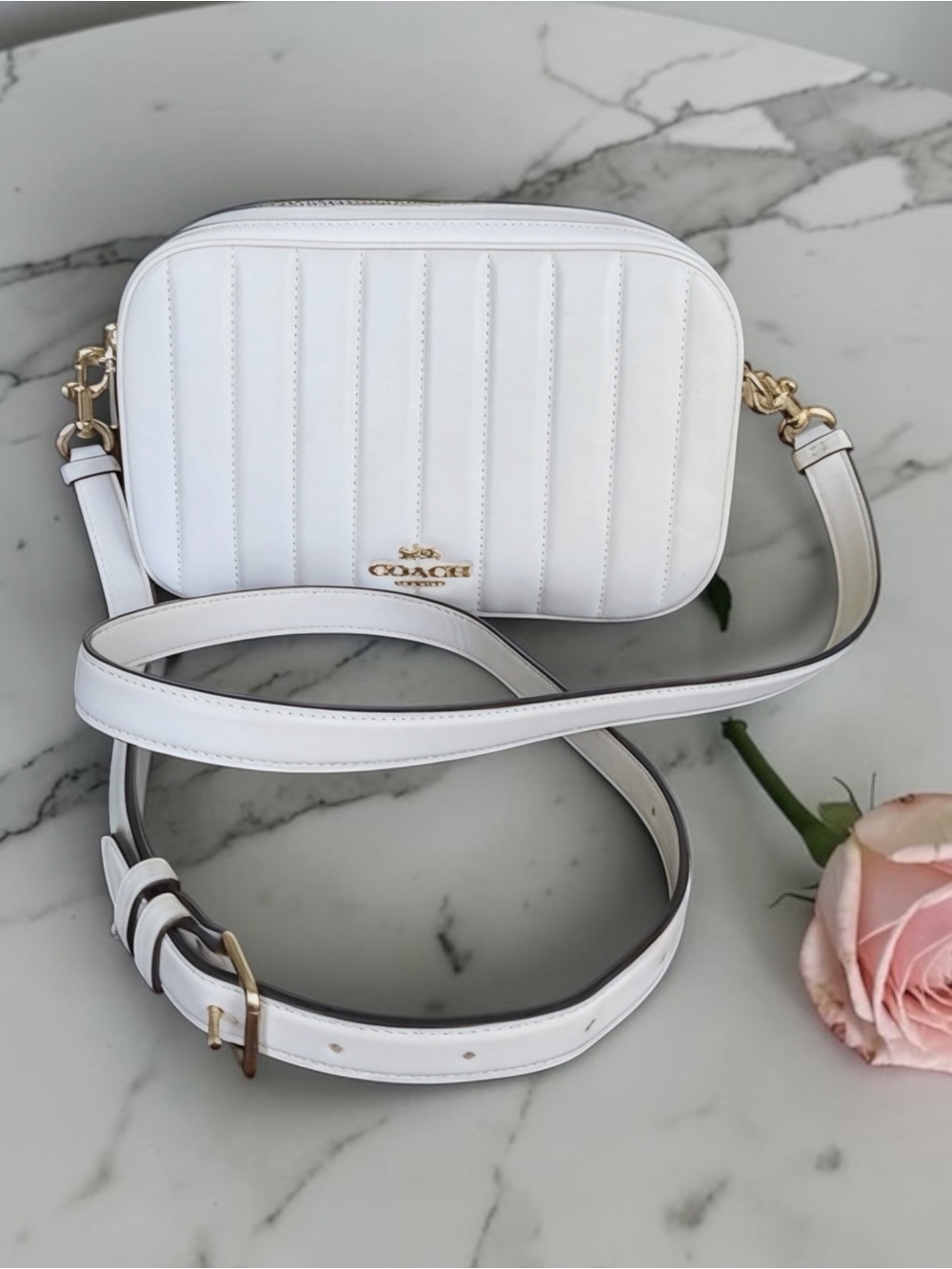 COACH Jes Crossbody Bag Linear Quilting Chalk
Cream Leather C1569